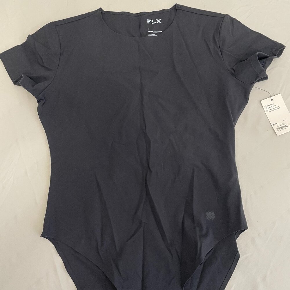 NWT FLX high neck, short sleeved bodysuit, graphite, size L